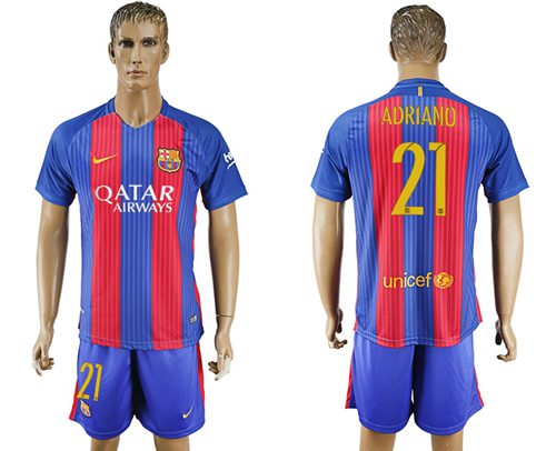 Barcelona #21 Adriano Home With Blue Shorts Soccer Club Jersey
